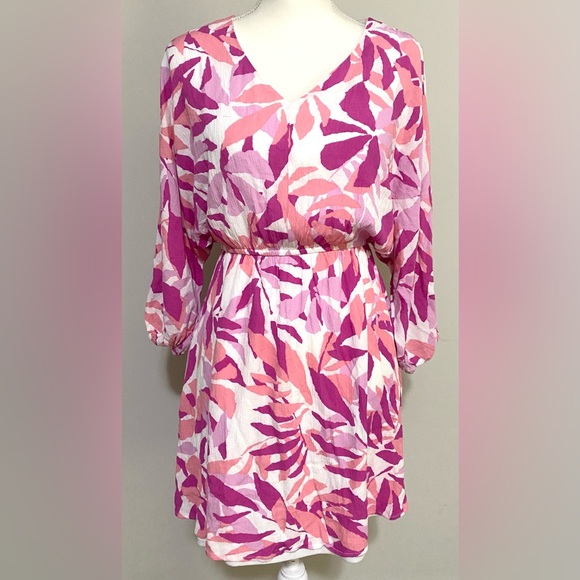 Emily Wonder Womens S Pink Floral V-Neck Dress Boho Preppy Classic Feminine - Picture 6 of 16